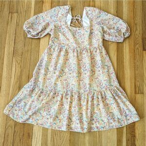 BCBGeneration Puff Sleeve square neck floral tiered dress